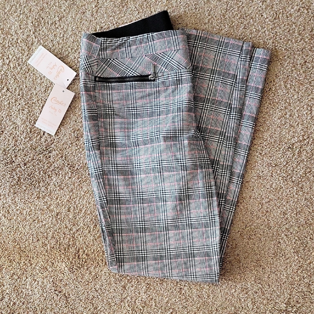 Kohl's Black,Pink, and White Plaid Pants Size M NWT